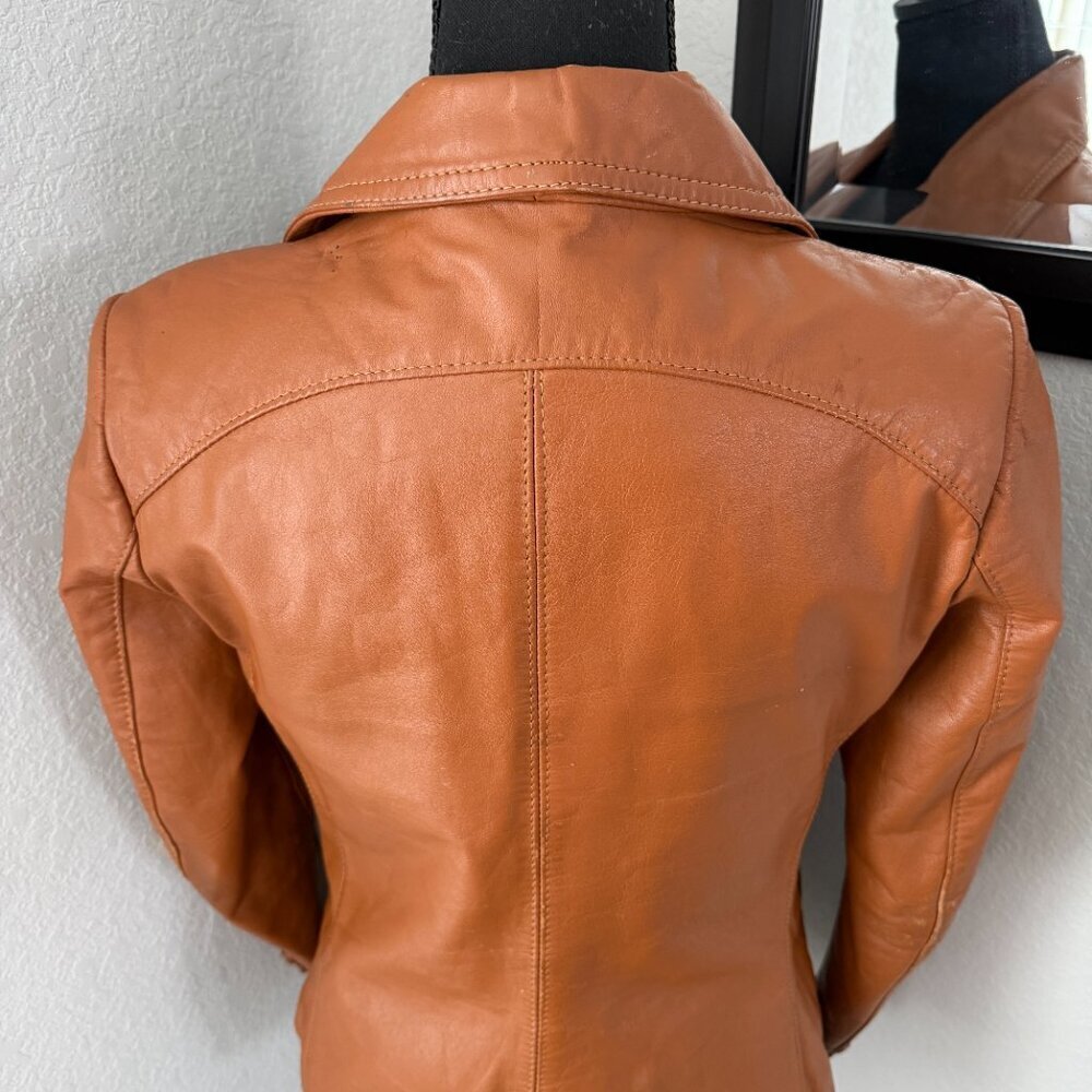 VINTAGE 70s Casual Corner Cognac Brown Leather Jacket XS/S - Picture 7 of 16